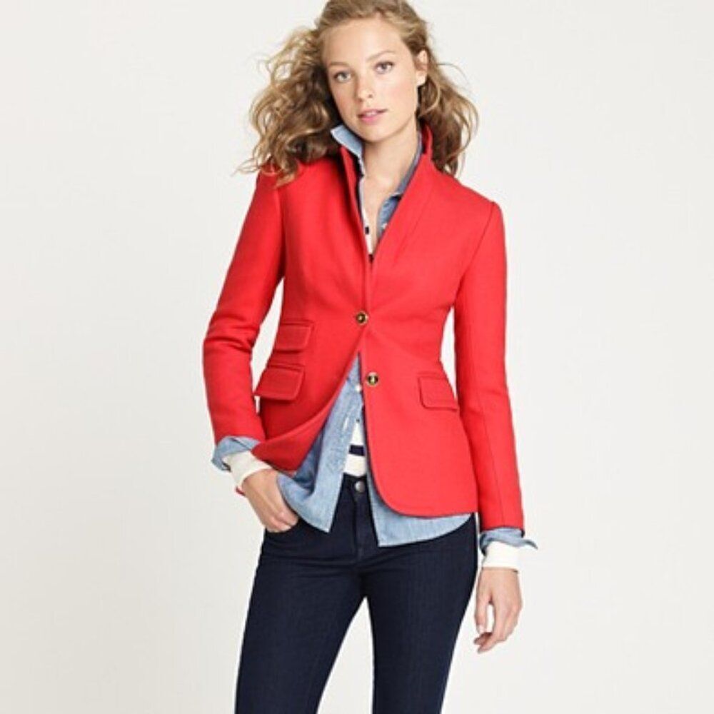 NEW J Crew 2 Red Coral Wool Hack ing Riding Jacket Blazer Equestrian Academia